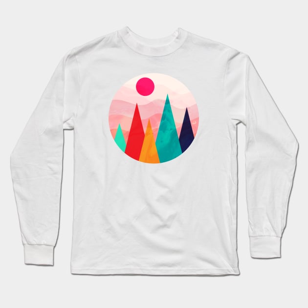 Minimalist Abstract Nature Art #4 Vibrant Mountains Long Sleeve T-Shirt by Insightly Designs